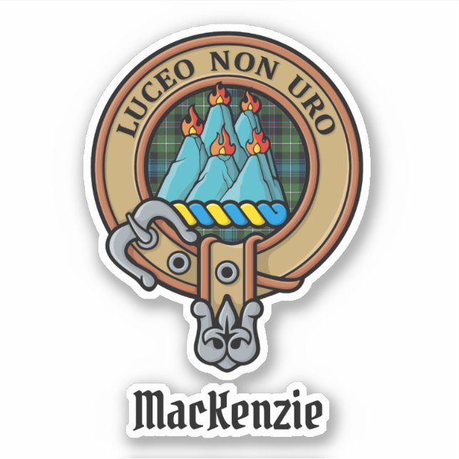 Clan MacKenzie Crest over Tartan Sticker (Front)