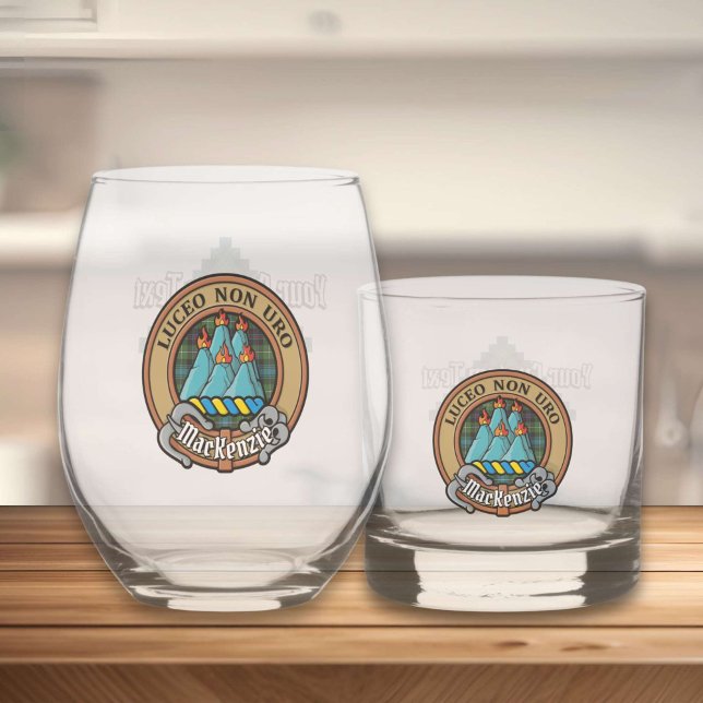 Clan MacKenzie Crest over Tartan Whiskey Glass (Creator Uploaded)