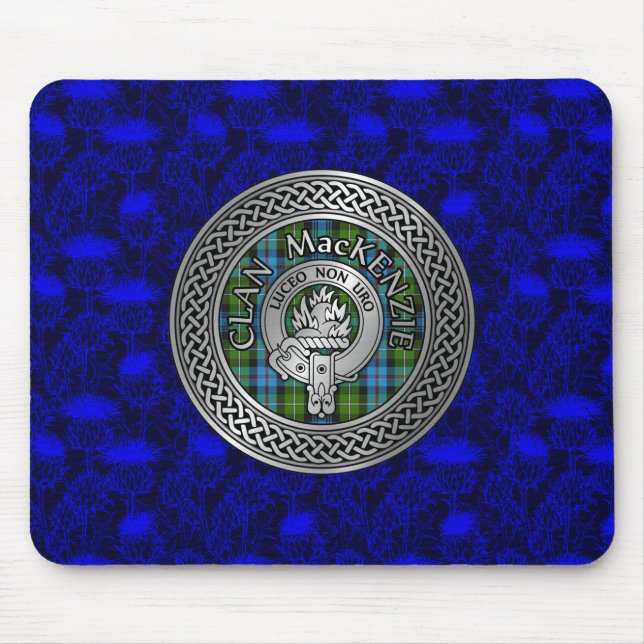 Clan MacKenzie Crest & Tartan Knot Mouse Mat (Front)