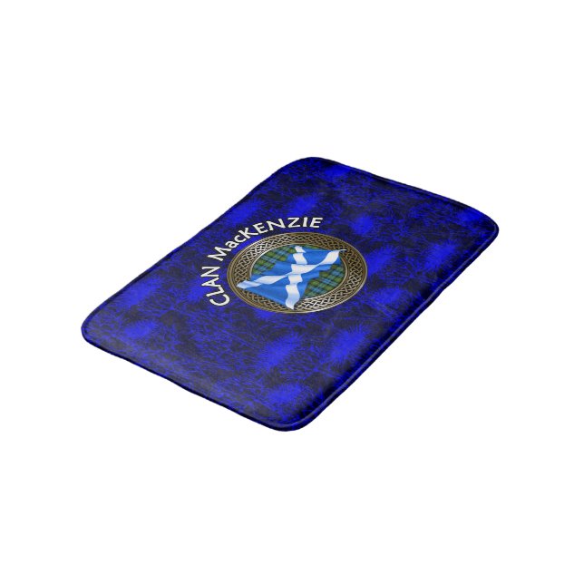 Clan MacKenzie Crest Tartan Knot on Thistle Bath Mat (Angled)