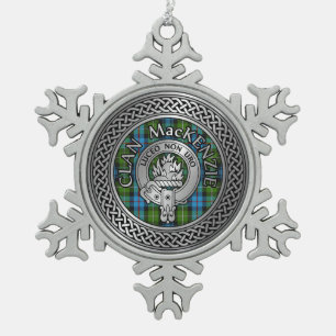 Clan MacKenzie Crest & Tartan Knot Snowflake Pewter Christmas Ornament