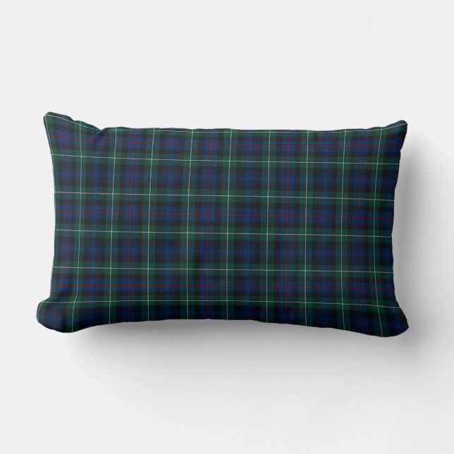 Clan Mackenzie Tartan Dark Blue and Green Plaid Lumbar Cushion (Front)
