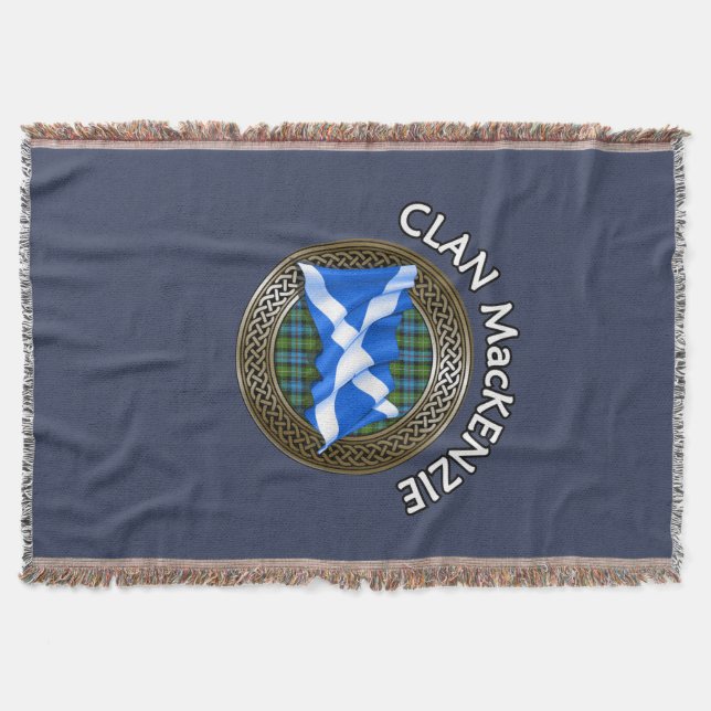 Clan MacKenzie Tartan Knot & Flag Throw Blanket (Front)