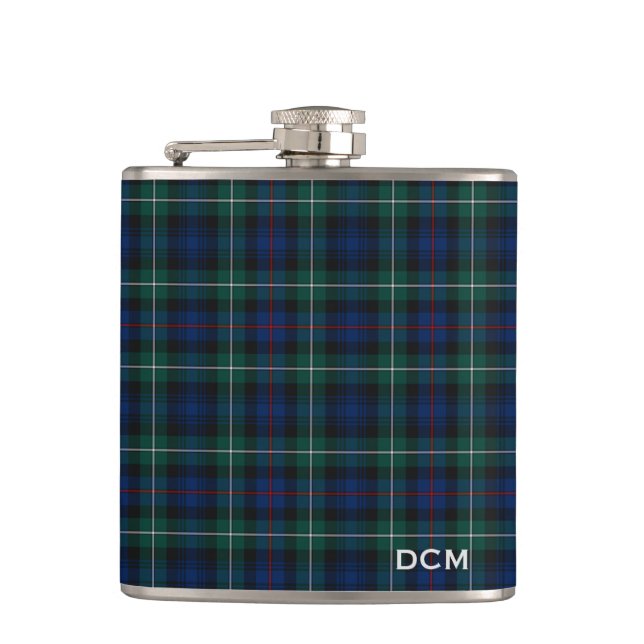 Clan Mackenzie Tartan Monogram Hip Flask (Front)