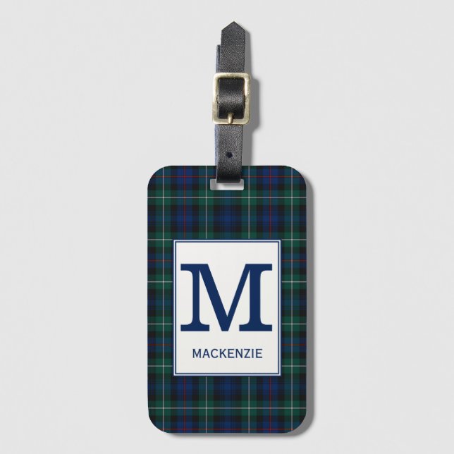 Clan Mackenzie Tartan Monogrammed Luggage Tag (Front Vertical)
