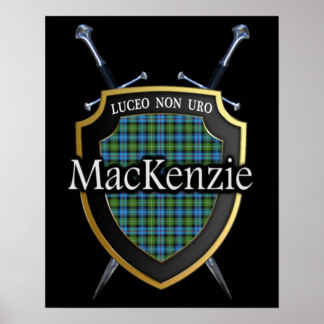Clan MacKenzie Tartan Scottish Shield & Swords Poster (Front)