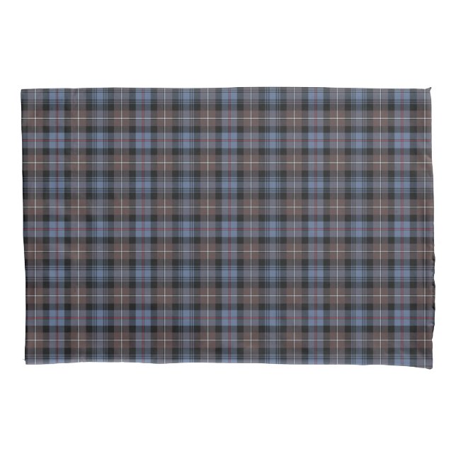 Clan Mackenzie Weathered Tartan Blue and Brown Pillowcase (Front)