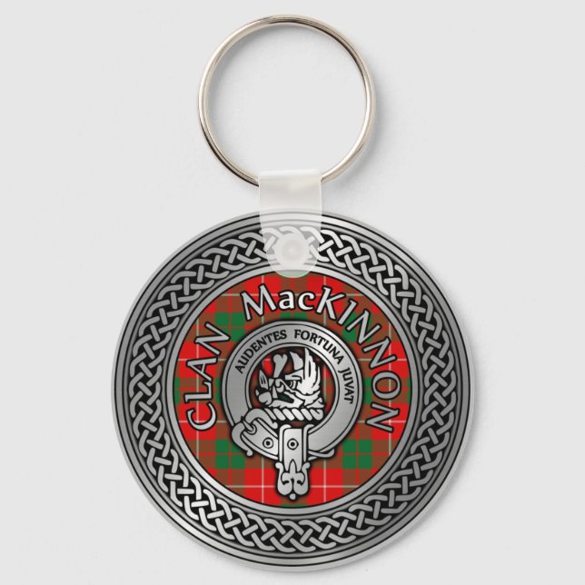 Clan MacKinnon Crest & Tartan Knot Keychain (Front)