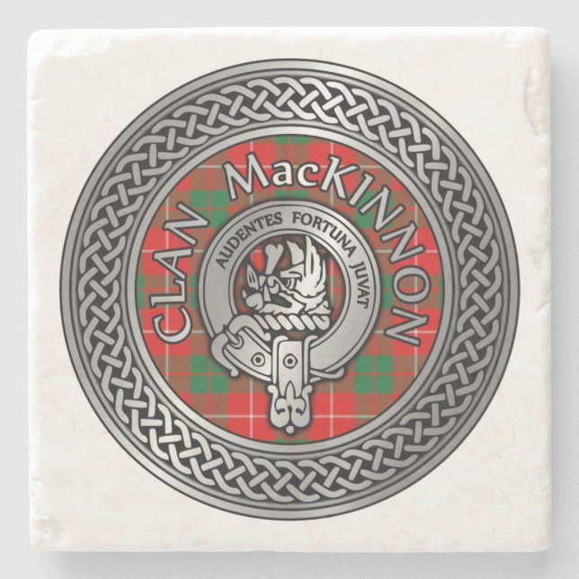 Clan MacKinnon Crest & Tartan Knot Stone Coaster (Front)