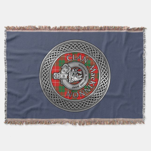 Clan MacKinnon Crest & Tartan Knot Throw Blanket (Front)
