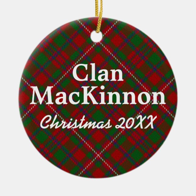 Clan MacKinnon Scottish Tartan Ceramic Tree Decoration (Front)