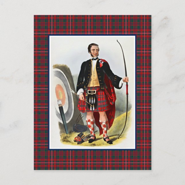 Clan MacKinnon Vintage Illustration Tartan Frame Postcard (Front)