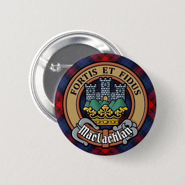 Clan MacLachlan Crest over Tartan 6 Cm Round Badge (Front & Back)