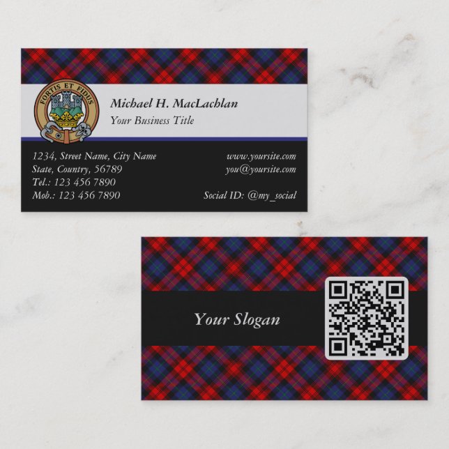 Clan MacLachlan Crest over Tartan Business Card (Front/Back)