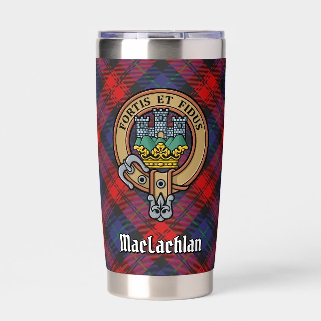 Clan MacLachlan Crest over Tartan Insulated Tumbler (Front)