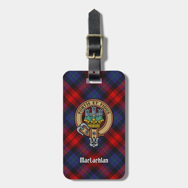 Clan MacLachlan Crest over Tartan Luggage Tag (Front Vertical)