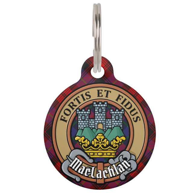 Clan MacLachlan Crest over Tartan Pet Tag (Front)