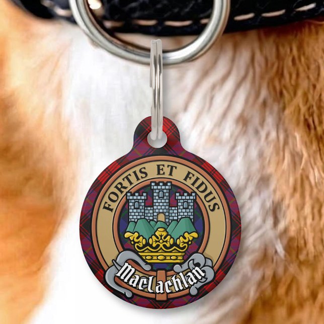 Clan MacLachlan Crest over Tartan Pet Tag (Creator Uploaded)