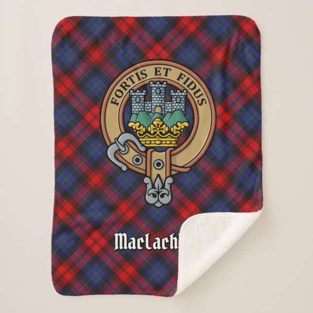 Clan MacLachlan Crest over Tartan Sherpa Blanket (Front)