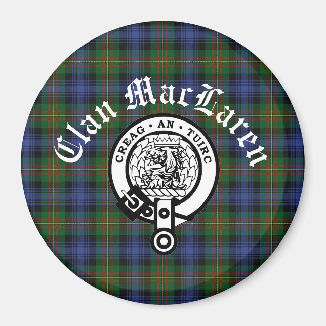 Clan MacLaren Crest Badge & Tartan Customisable  Magnet (Front)