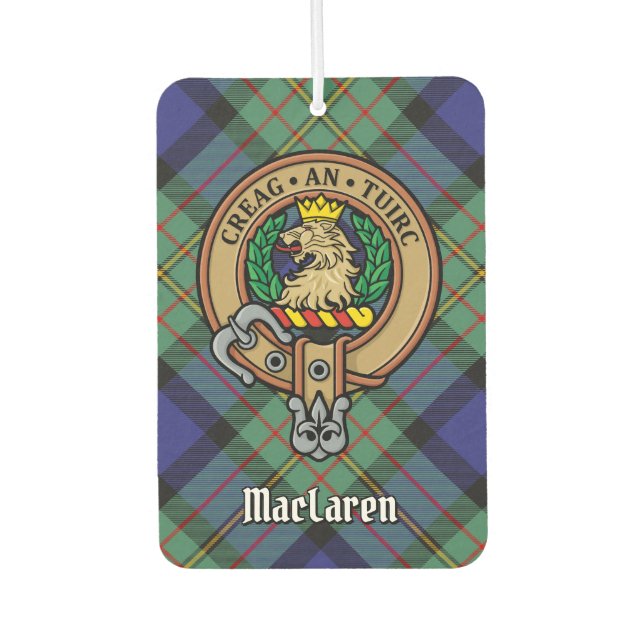 Clan MacLaren Crest over Tartan Car Air Freshener (Front)