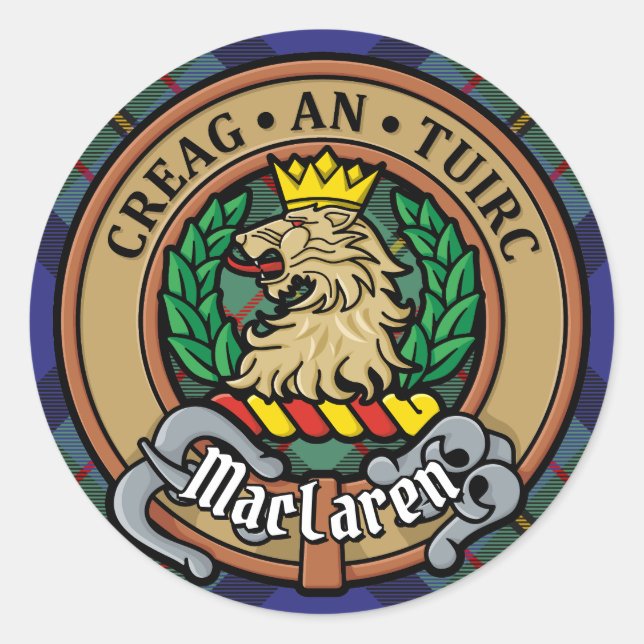 Clan MacLaren Crest over Tartan Classic Round Sticker (Front)