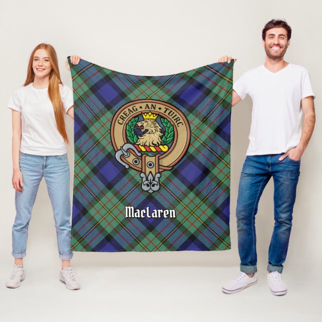 Clan MacLaren Crest over Tartan Fleece Blanket (In Situ)