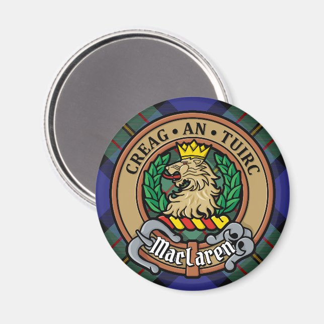 Clan MacLaren Crest over Tartan Magnet (Front/Back)