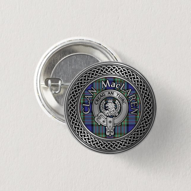 Clan MacLaren Crest & Tartan Knot 3 Cm Round Badge (Front & Back)