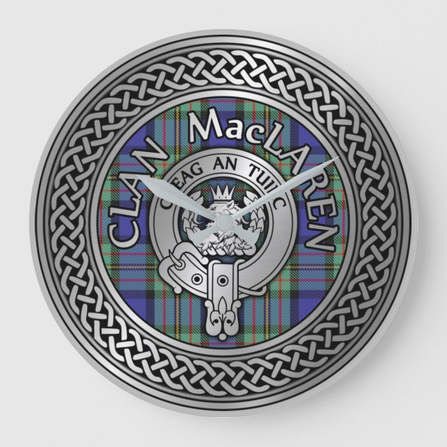 Clan MacLaren Crest & Tartan Knot Large Clock (Front)