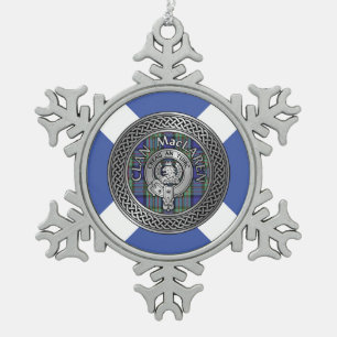 Clan MacLaren Crest & Tartan Knot Snowflake Pewter Christmas Ornament