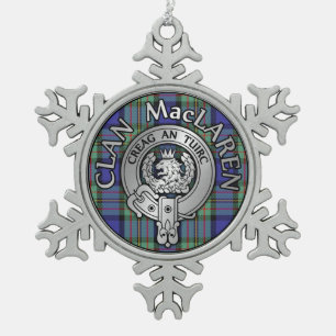 Clan MacLaren Crest & Tartan Snowflake Pewter Christmas Ornament