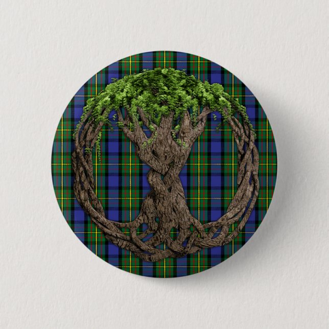 Clan MacLaren Tartan And Celtic Tree Of Life 6 Cm Round Badge (Front)