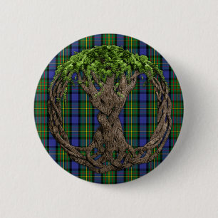 Clan MacLaren Tartan And Celtic Tree Of Life 6 Cm Round Badge