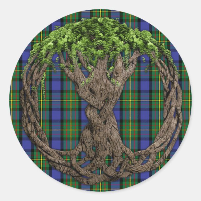 Clan MacLaren Tartan And Celtic Tree Of Life Classic Round Sticker (Front)