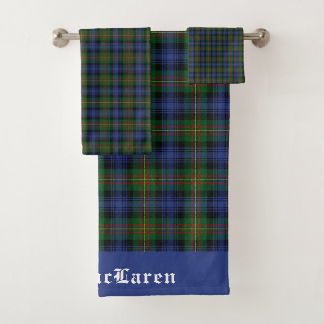 Clan MacLaren Tartan Plaid  Customisable  Bath Towel Set (Insitu)