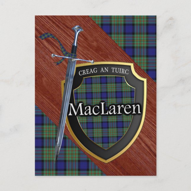 Clan MacLaren Tartan Sword & Shield Postcard (Front)
