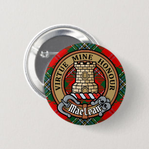 Clan MacLean Crest over Tartan 6 Cm Round Badge
