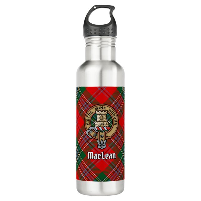 Clan MacLean Crest over Tartan 710 Ml Water Bottle (Front)