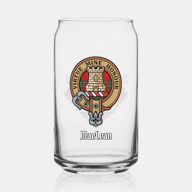 Clan MacLean Crest over Tartan Can Glass (Front)