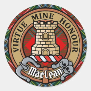 Clan MacLean Crest over Tartan Classic Round Sticker