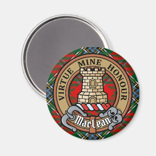 Clan MacLean Crest over Tartan Magnet