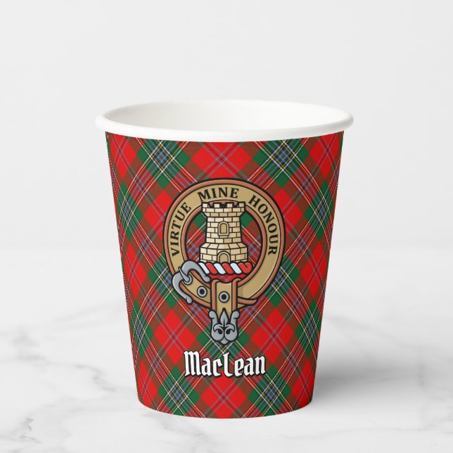Clan MacLean Crest over Tartan Paper Cups (Front)