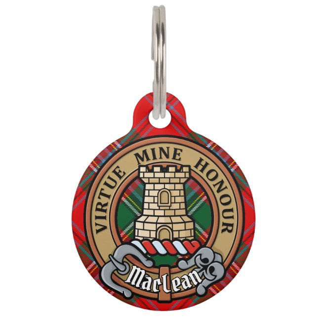 Clan MacLean Crest over Tartan Pet Tag (Front)