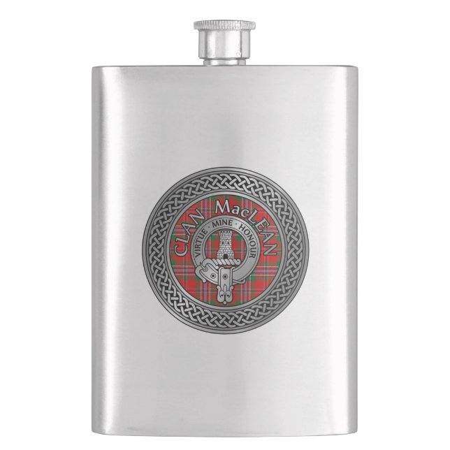 Clan MacLean Crest & Tartan Knot Flask (Front)