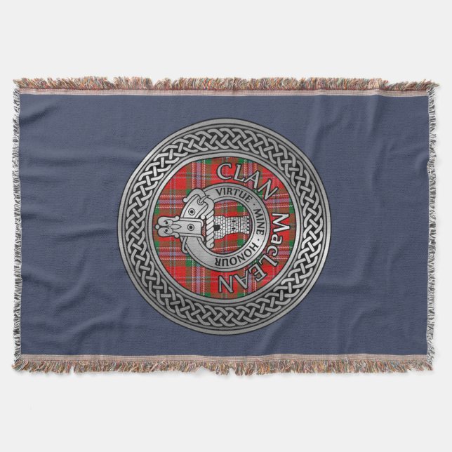 Clan MacLean Crest & Tartan Knot Throw Blanket (Front)
