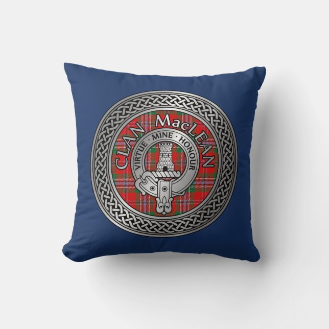Clan MacLean Crest & Tartan Knot Throw Pillow (Front)