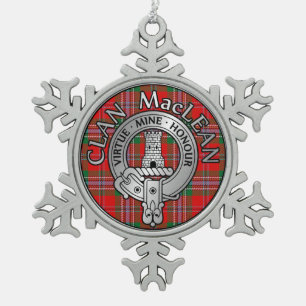 Clan MacLean Crest & Tartan Snowflake Pewter Christmas Ornament