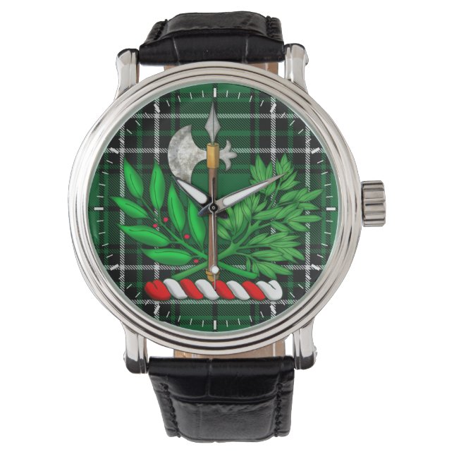 Clan MacLean Hunting Tartan And BattleAxe Crest Watch (Front)
