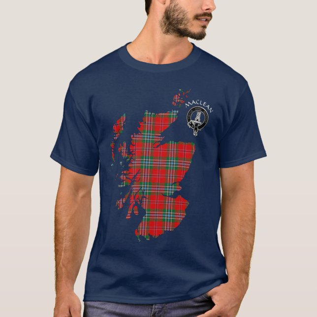 Clan MacLean Tartan Map & Crest T-Shirt (Front)